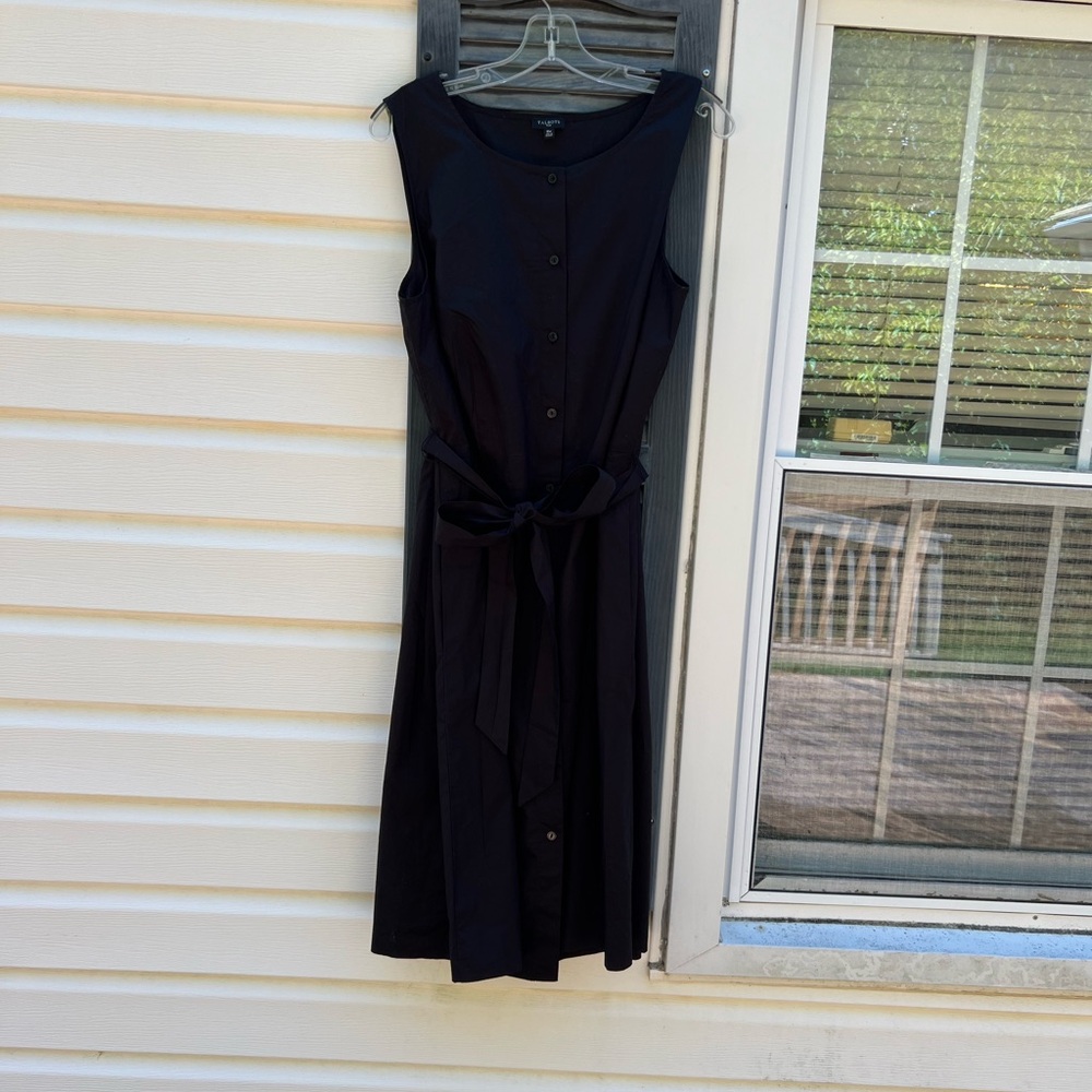 NWOT Talbots Pretty Black Sleeveless Button Front Midi Dress Pockets